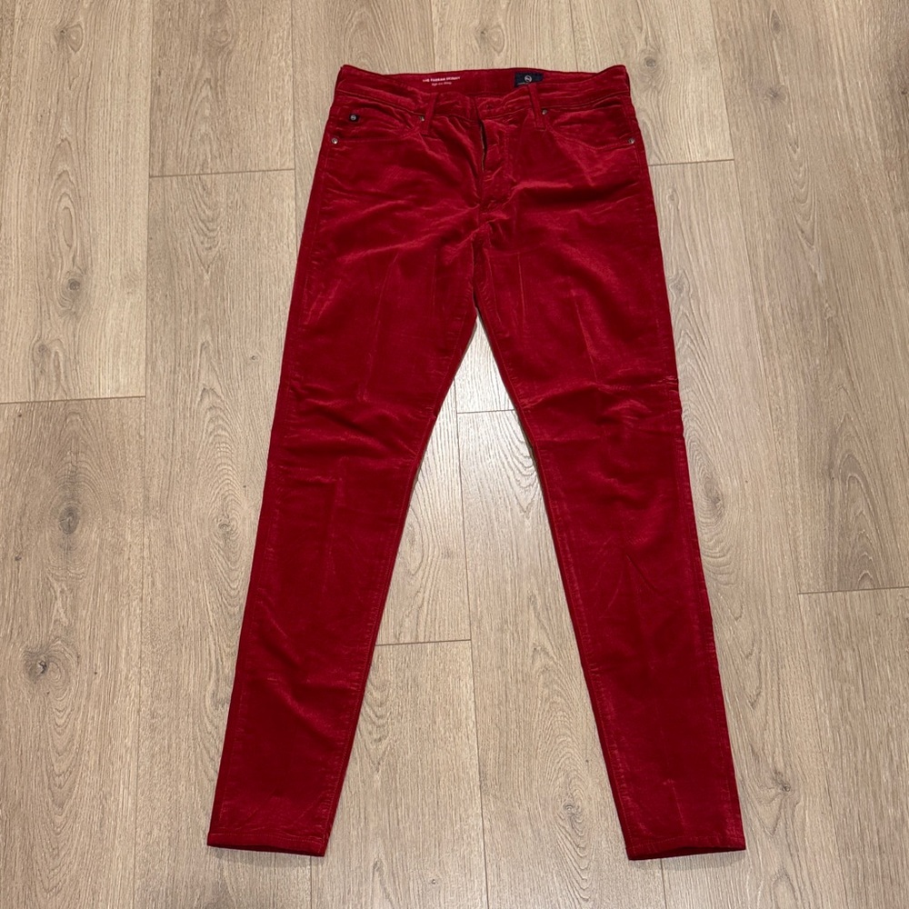 AG Farrah The Farrah High Rise Skinny Red Velvet Pants size 29 Regular